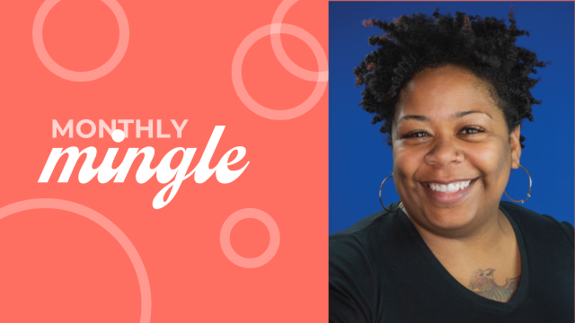 Monthly Mingle event featuring Nikisha Bailey, Co-Founder & CEO of Win Win Coffee, smiling against a blue background
