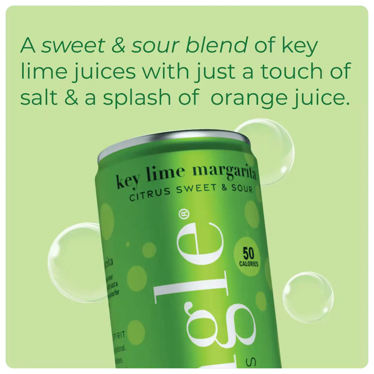 virgin lime margarita can highlighting a sweet & sour blend on a green background