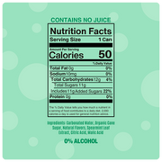 virgin cucumber mojito nutrition facts showing 50 calories, 0% alcohol, and no juice on a green background
