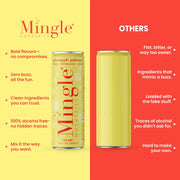 Mingle Mocktails New Pineapple Paloma, low calorie and low sugar, gluten free, vegan and kosher. Flexibly mixable and bold flavors. 
